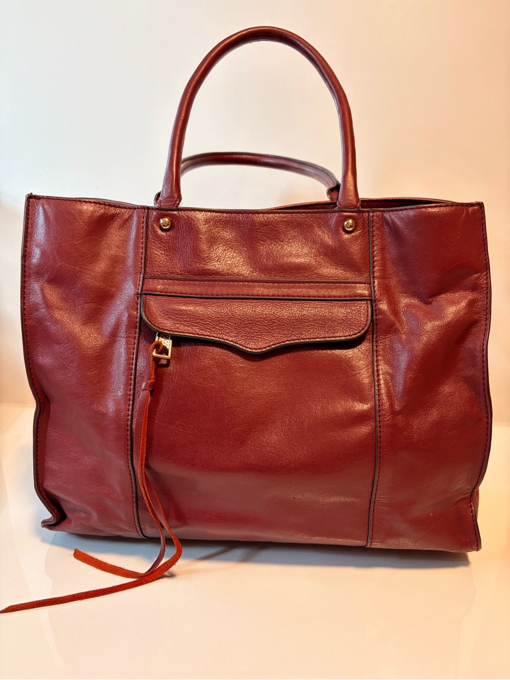 Rebecca Minkoff Burgundy Leather Tote with Front Pocket